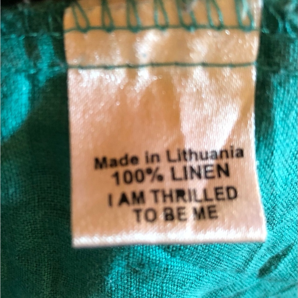 FLAX 100% Linen Pants Rainforest Green Cropped Capri Elastic Waist Size SMALL - Picture 7 of 10